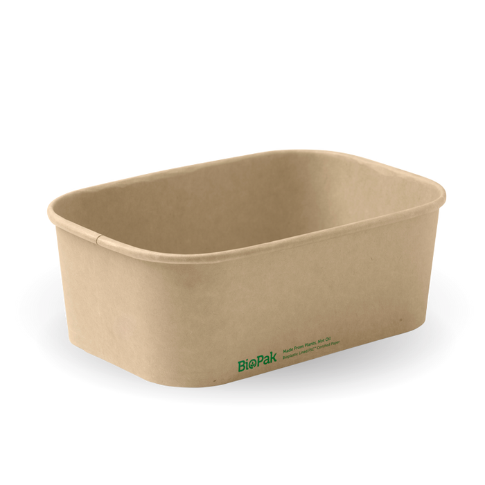 BioPak BioBoard Rectangular Container Bases – 750ml Kraft BioBoard Takeaway Base – carton of 300