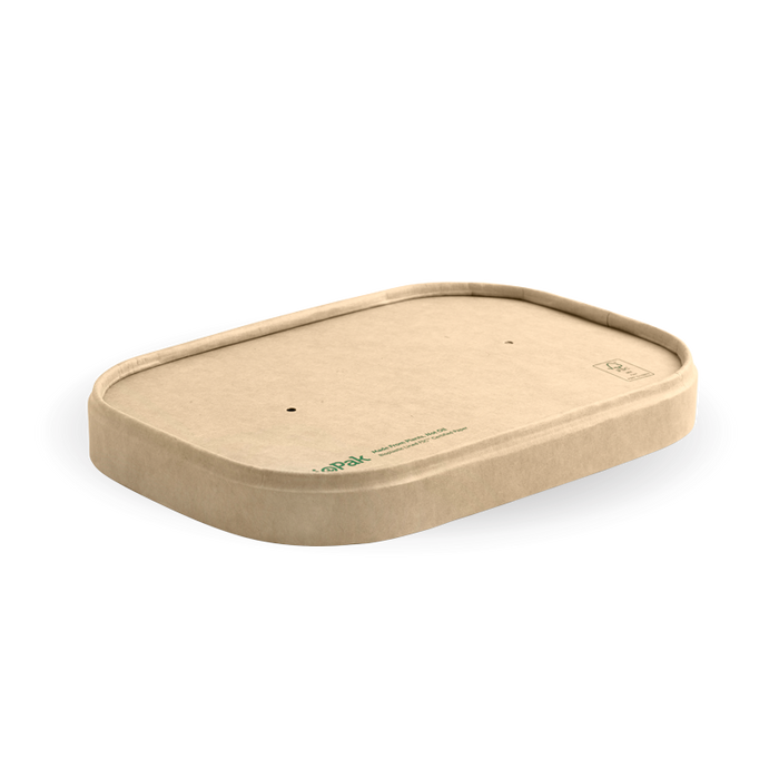 BioPak BioBoard Rectangular Container Lids – 500-1,000ml Kraft Paper BioBoard Takeaway Lid – carton of 300