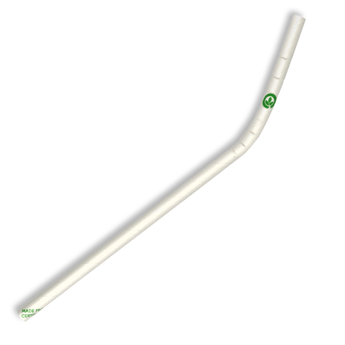 BioPak Regular Paper BioStraws – 6mm Regular White Bendy BioStraw – carton of 2,500