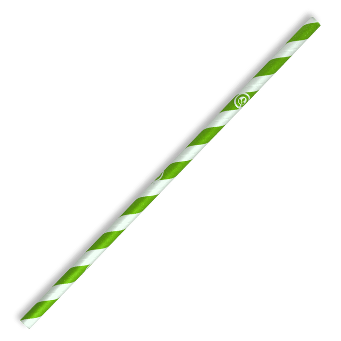 BioPak Regular Paper BioStraws – 6mm Regular Green Stripe BioStraw – carton of 2,500
