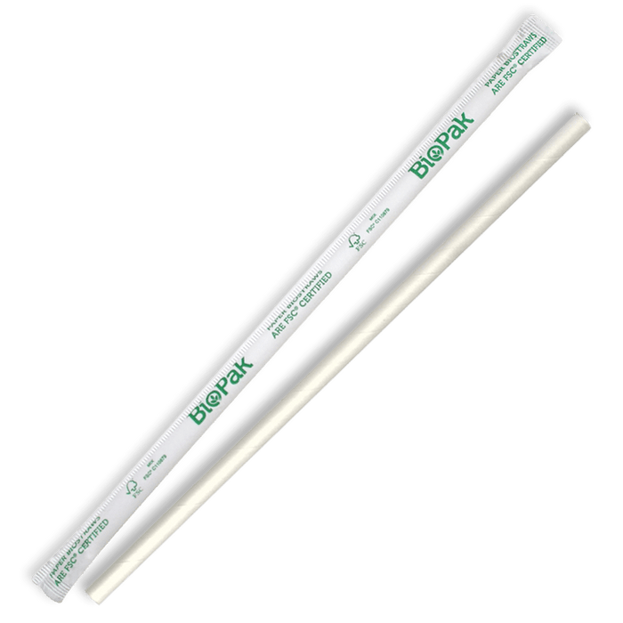 BioPak Regular Paper BioStraws – 6mm Individually Wrapped Regular White BioStraws – carton of 2,500