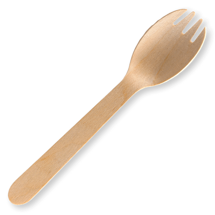 BioPak FSC Wooden Sporks – 16cm Unbranded Wood Spork - Bulk Pack – carton of 2,000