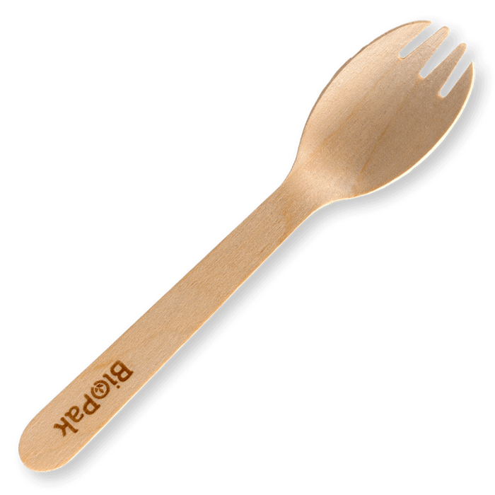 BioPak FSC Wooden Sporks – 16cm Wood Spork – carton of 1,000