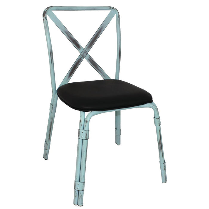 Bolero Antique Sky Blue Steel Chairs with Black PU Seat (Pack of 4) - GM649 - Simply Hospitality NZ