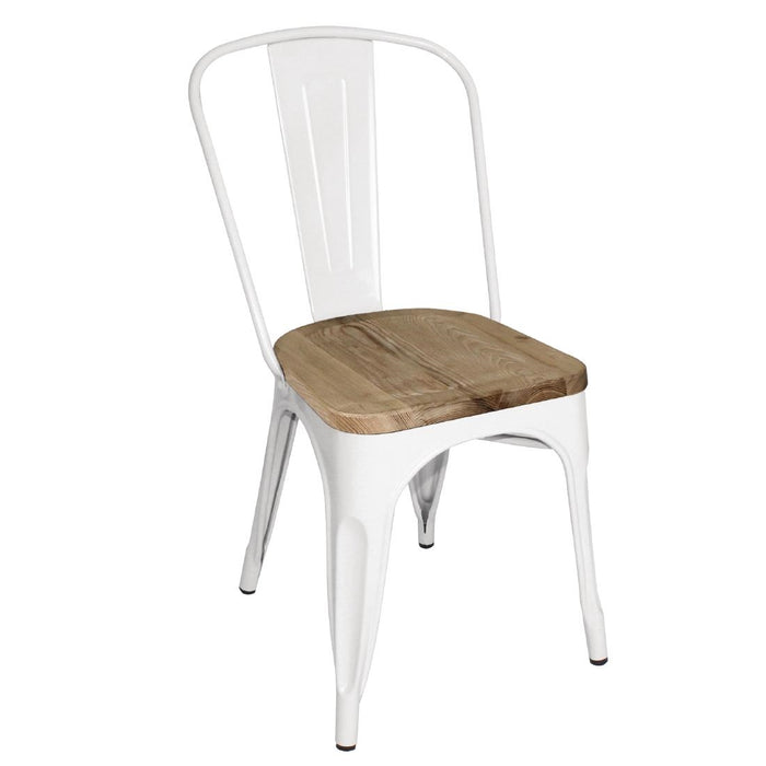 Bolero Bistro Metal Dining Side Chair with Wooden Seat Pad White (4 Pack) - GM644 - Simply Hospitality NZ