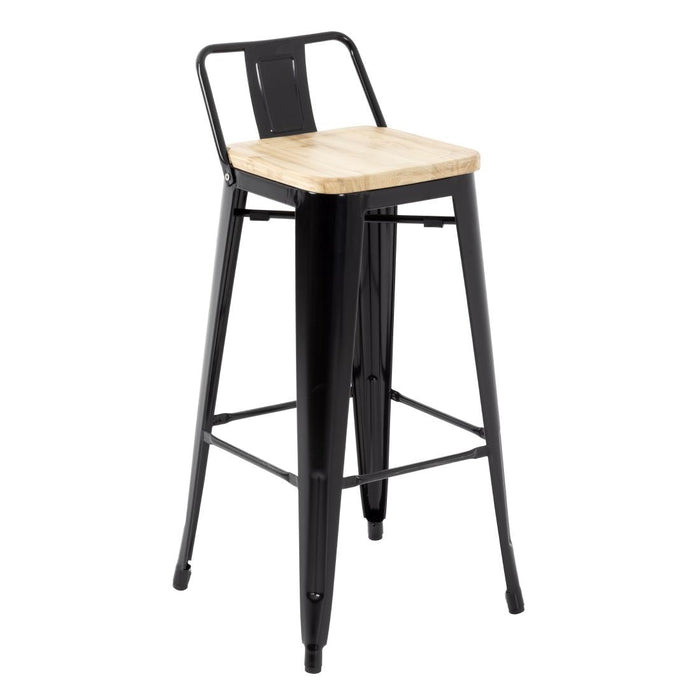 Bolero Bistro Metal High Bar Stool with Wooden Seat Pad and Back Rest Black (Pack of 4) - FB623 - Simply Hospitality NZ