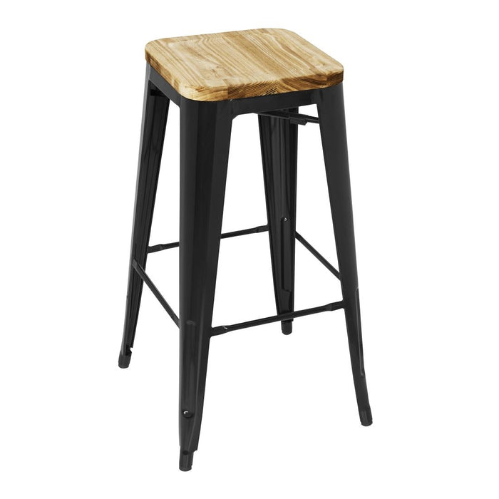Bolero Bistro Metal High Bar Stool with Wooden Seat Pad Black (Pack of 4) - HW291 - Simply Hospitality NZ