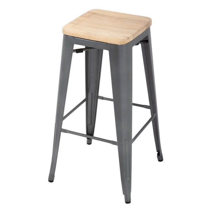 Bolero Bistro Metal High Bar Stool with Wooden Seat Pad Steel (Pack of 4) - GM639 - Simply Hospitality NZ