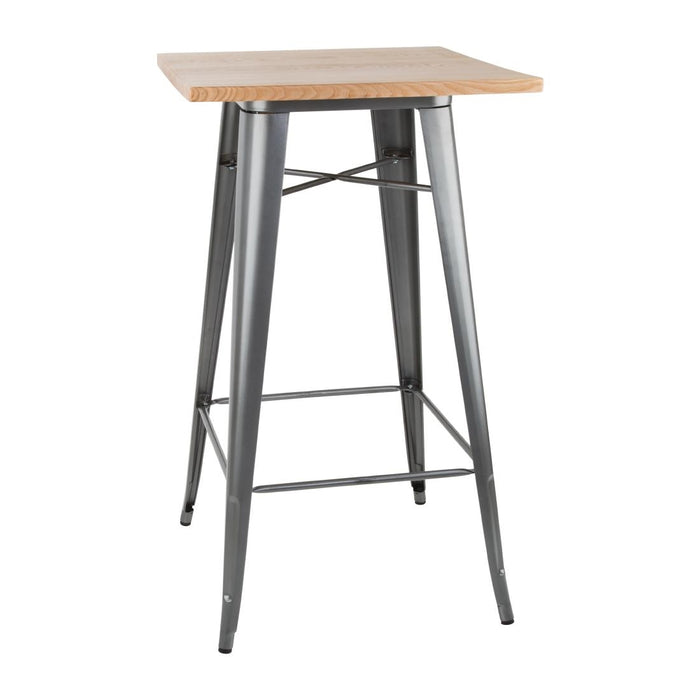 Bolero Bistro Metal Square Bar Table Gun Metal Grey with Wooden Top 600mm - FB596 - Simply Hospitality NZ