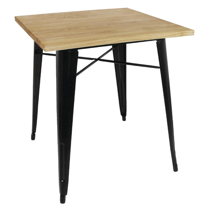 Bolero Bistro Metal Square Table Black with Wooden Top 700mm - FB595 - Simply Hospitality NZ