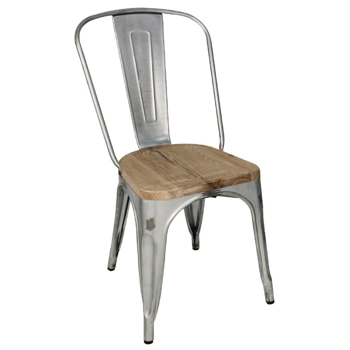 Bolero Bistro Side Chairs with Wooden Seat Pad Galvanised Steel (4 Pack) - GM642 - Simply Hospitality NZ
