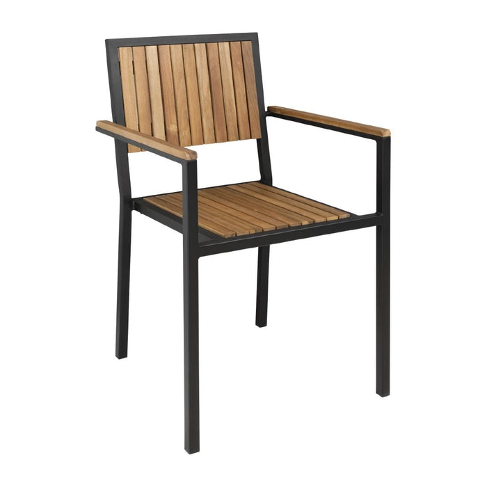 Bolero Steel & Acacia Armchair (Pack of 4) - DS151 - Simply Hospitality NZ
