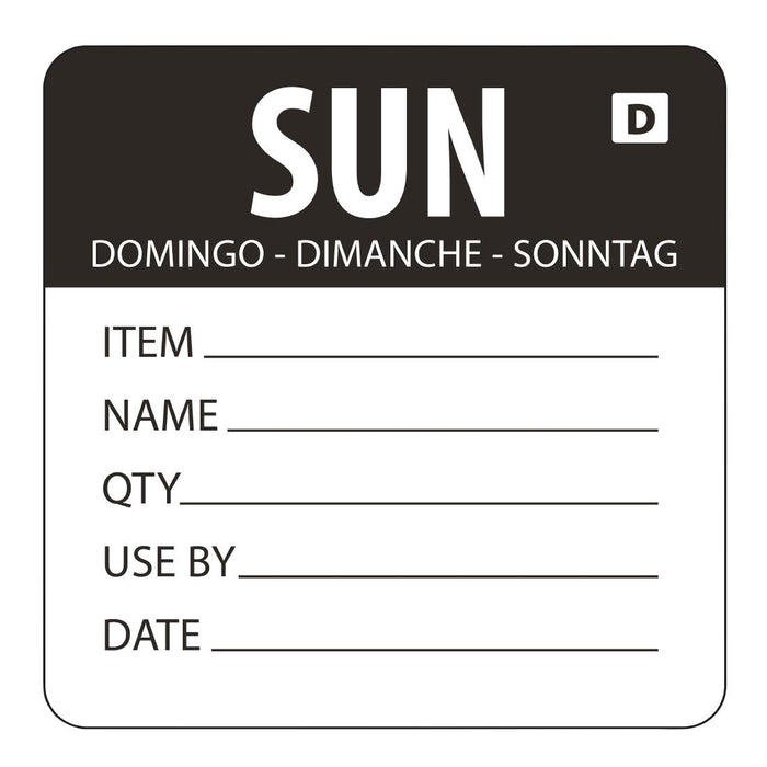 Hygiplas Dissolvable Day of the Week Labels Sunday (250 Pack) - GH357 - Simply Hospitality NZ