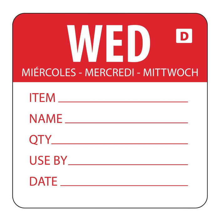 Hygiplas Dissolvable Day of the Week Labels Wednesday (250 Pack) - GH353 - Simply Hospitality NZ
