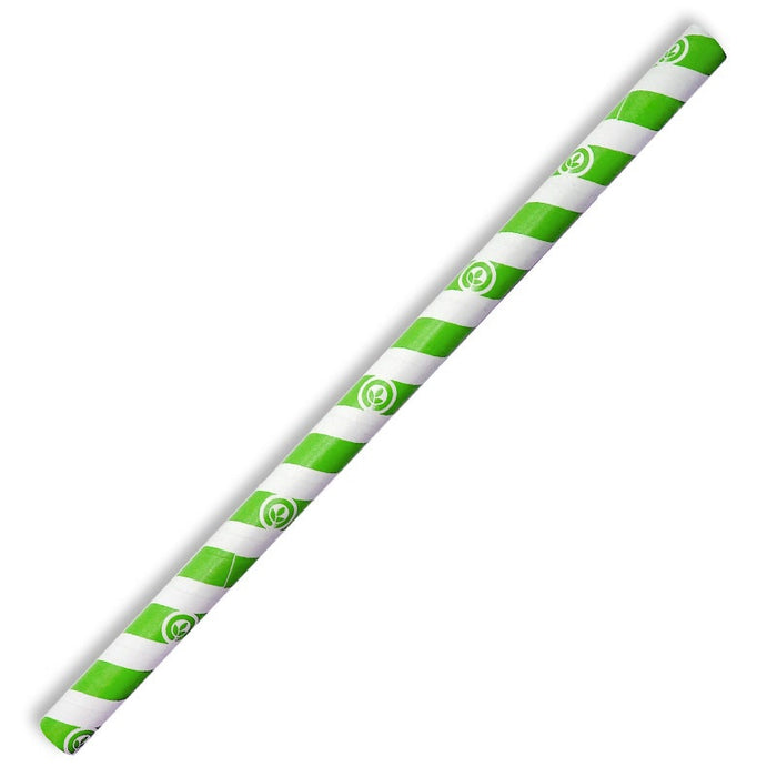 BioPak Jumbo Paper BioStraws – 10mm Jumbo Green Stripe BioStraw