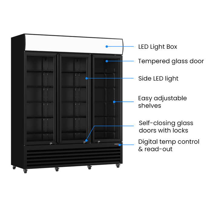 Thermaster Three Glass Door Colourbond Upright Drink Fridge - LG-1203BP - view 6
