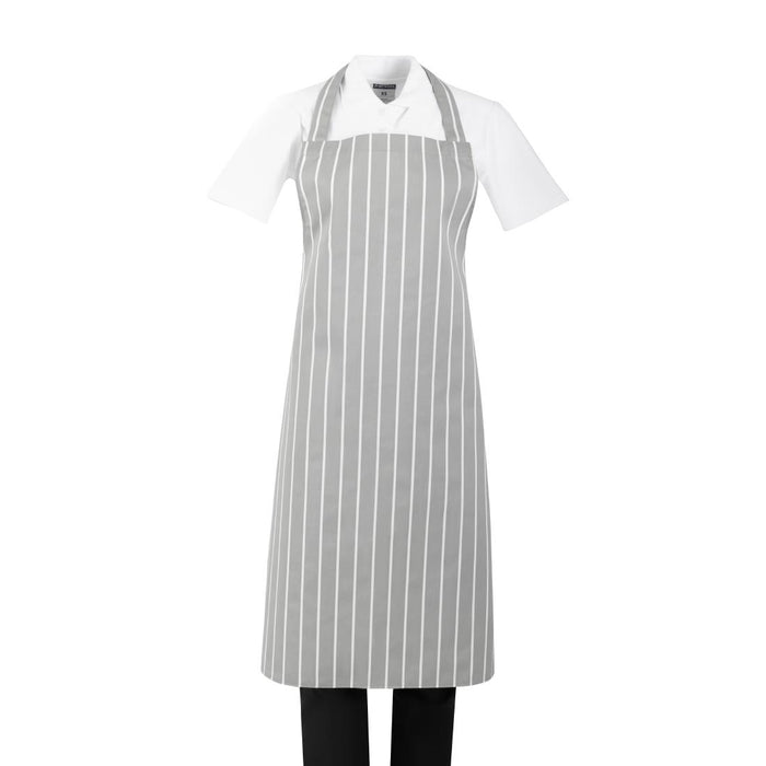 Whites Bib Apron Grey/White Butchers Stripe - BA111 - Simply Hospitality NZ
